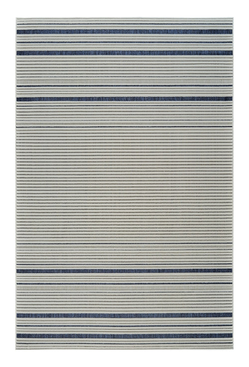 4 X 6 Blue and Cream Striped Distressed Indoor Outdoor Area Rug