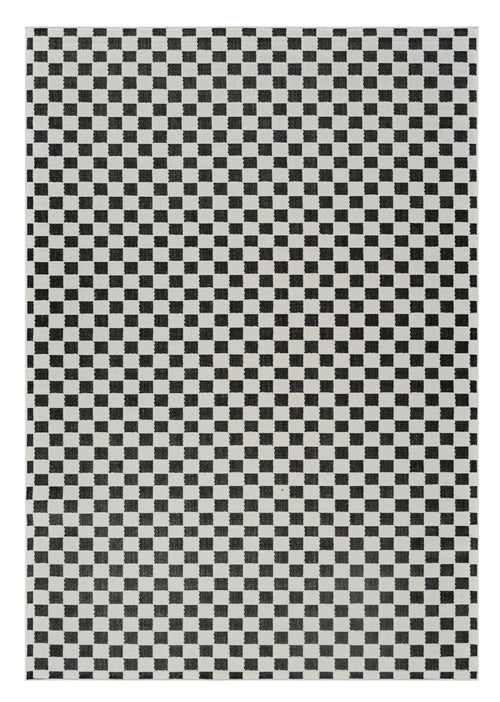 4 X 6 Black and White Geometric Distressed Indoor Outdoor Area Rug