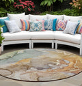8 Round Gray and Gold Round Abstract Washable Non Skid Indoor Outdoor Area Rug