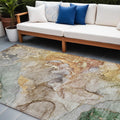 8 X 10 Gray and Gold Abstract Washable Non Skid Indoor Outdoor Area Rug