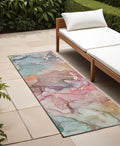8 Runner Blue Abstract Washable Non Skid Indoor Outdoor Runner Rug