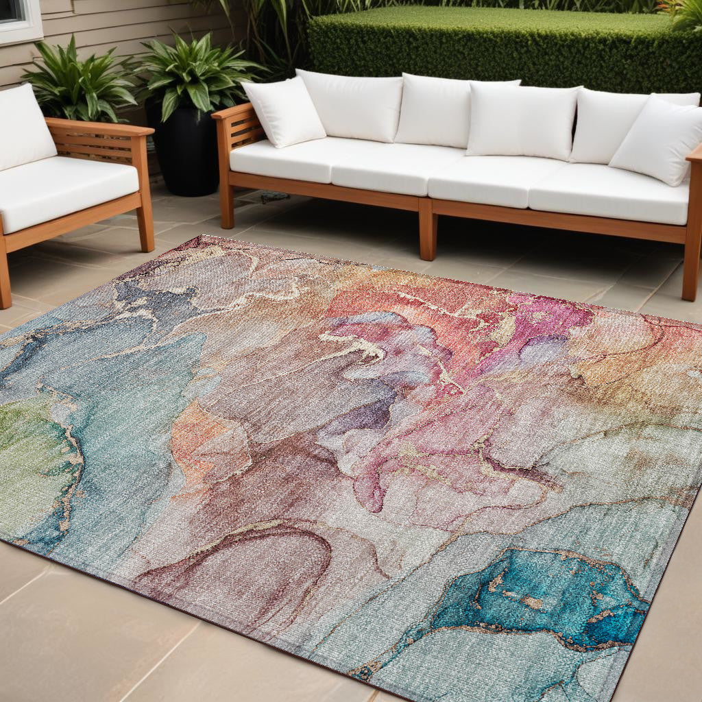 10 X 14 Abstract Washable Non Skid Indoor Outdoor Area Rug