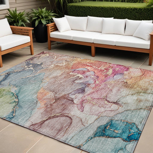10 X 14 Abstract Washable Non Skid Indoor Outdoor Area Rug