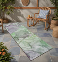 8 Runner Green Abstract Washable Non Skid Indoor Outdoor Runner Rug