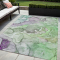 5 X 8 Green Abstract Washable Non Skid Indoor Outdoor Area Rug