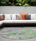 8 Round Green Round Abstract Washable Non Skid Indoor Outdoor Area Rug