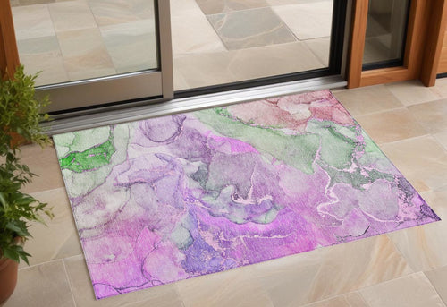 2 X 3 Purple Abstract Washable Non Skid Indoor Outdoor Area Rug