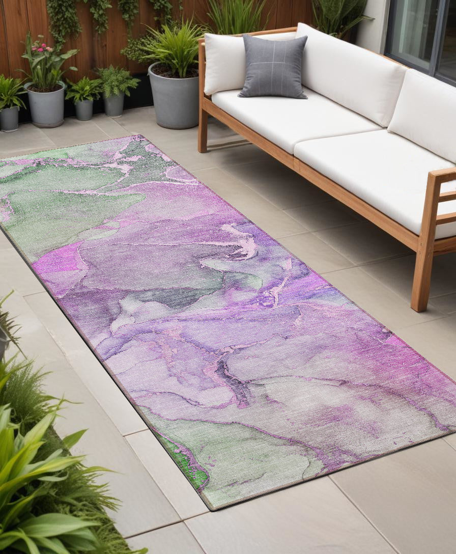 8 Runner Purple Abstract Washable Non Skid Indoor Outdoor Runner Rug