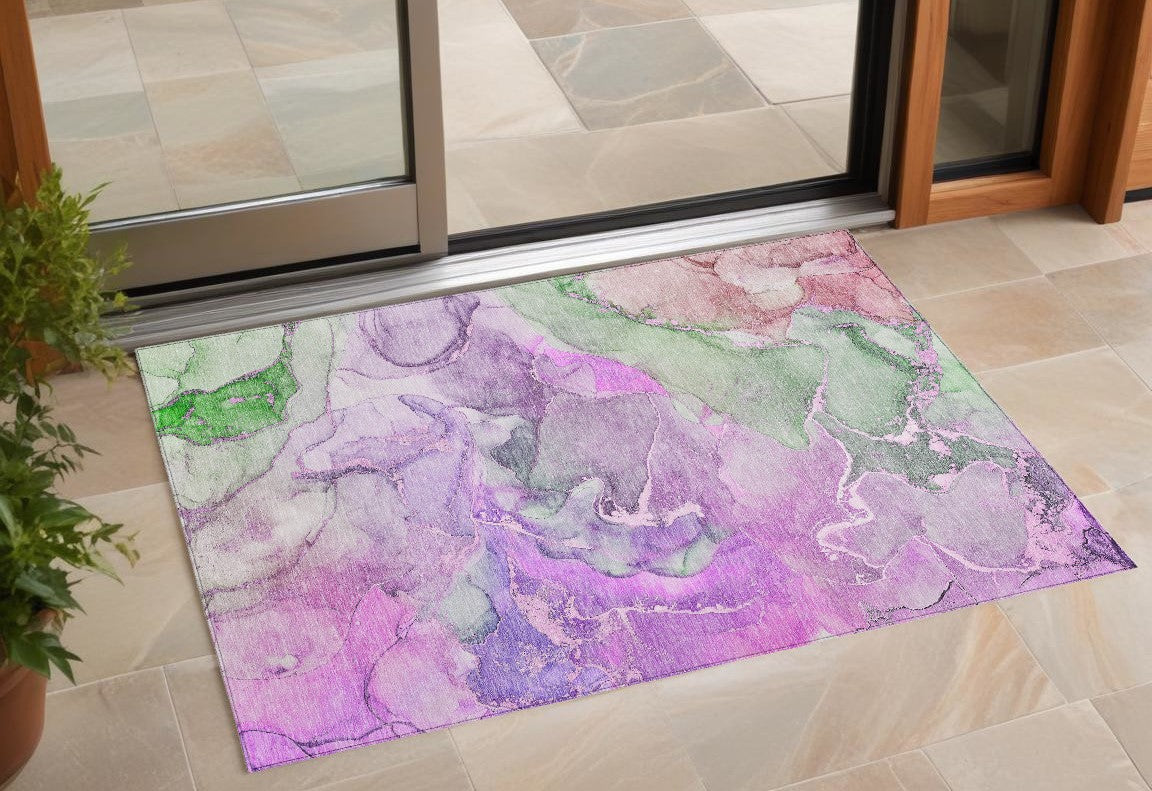 3 X 5 Purple Abstract Washable Non Skid Indoor Outdoor Area Rug