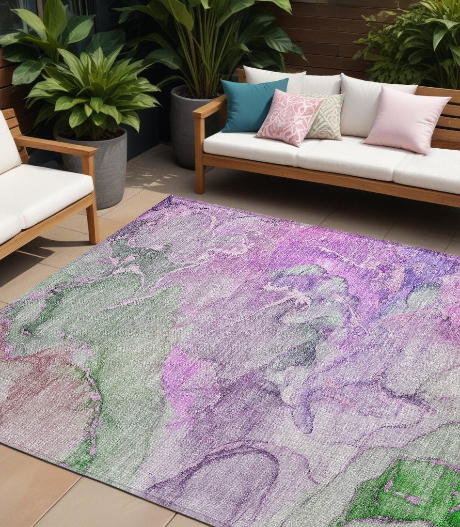 10 X 14 Purple Abstract Washable Non Skid Indoor Outdoor Area Rug