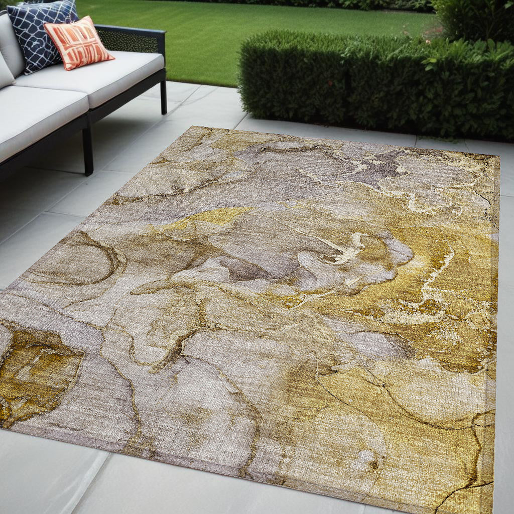 5 X 8 Taupe Abstract Washable Non Skid Indoor Outdoor Area Rug