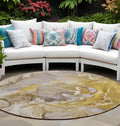 8 Round Taupe Round Abstract Washable Non Skid Indoor Outdoor Area Rug
