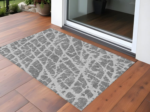 2 X 3 Charcoal Abstract Washable Non Skid Indoor Outdoor Area Rug