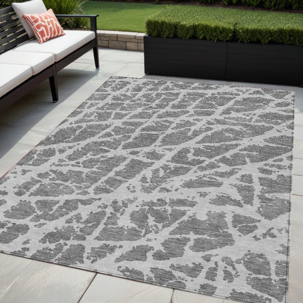 5 X 8 Charcoal Abstract Washable Non Skid Indoor Outdoor Area Rug