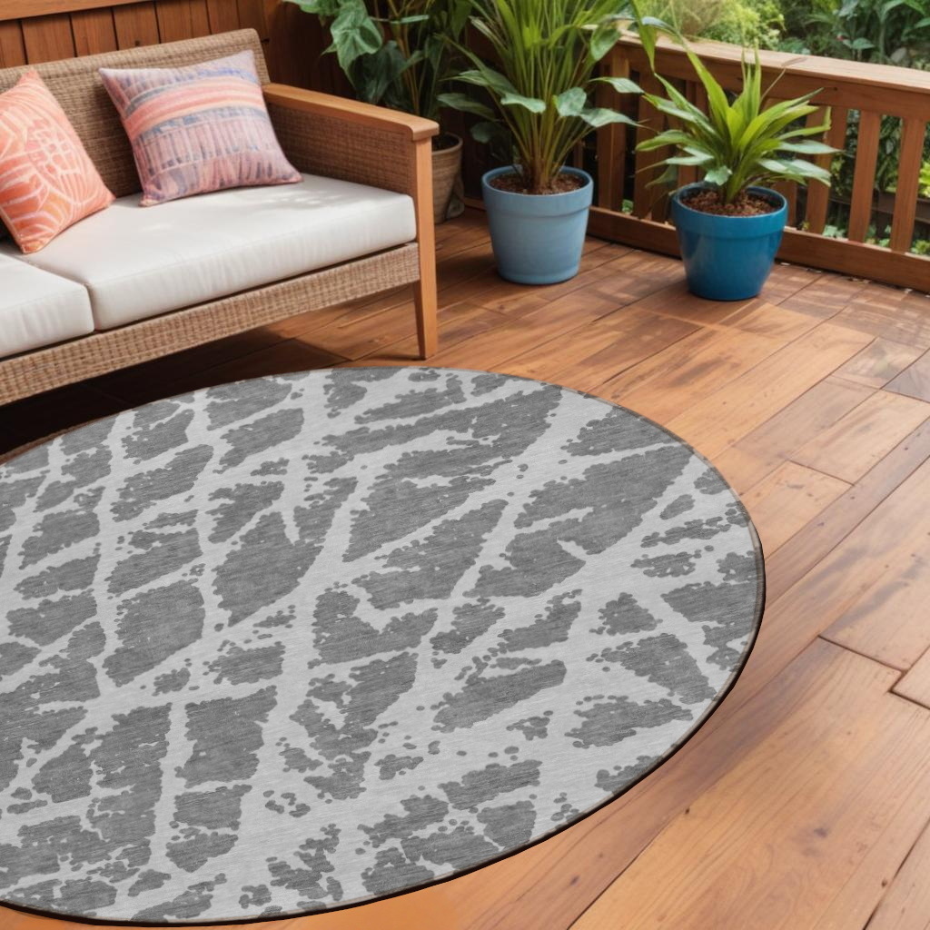 8 Round Charcoal Round Abstract Washable Non Skid Indoor Outdoor Area Rug