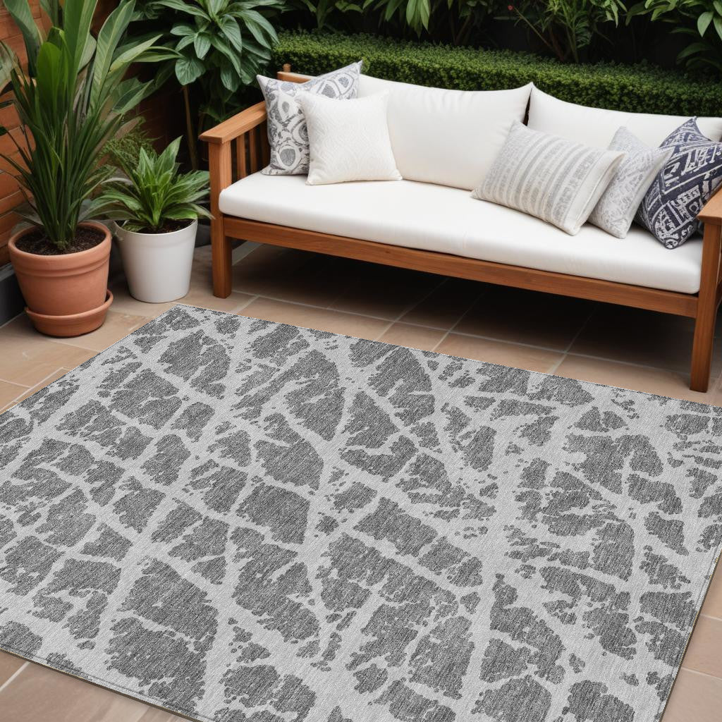 10 X 14 Charcoal Abstract Washable Non Skid Indoor Outdoor Area Rug