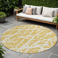 8 Round Gold and White Round Abstract Washable Non Skid Indoor Outdoor Area Rug