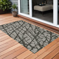 2 X 3 Gray and Black Abstract Washable Non Skid Indoor Outdoor Area Rug