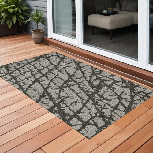 2 X 3 Gray and Black Abstract Washable Non Skid Indoor Outdoor Area Rug