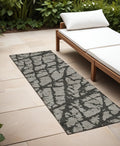 8 Runner Gray and Black Abstract Washable Non Skid Indoor Outdoor Runner Rug