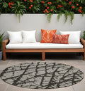 8 Round Gray and Black Round Abstract Washable Non Skid Indoor Outdoor Area Rug