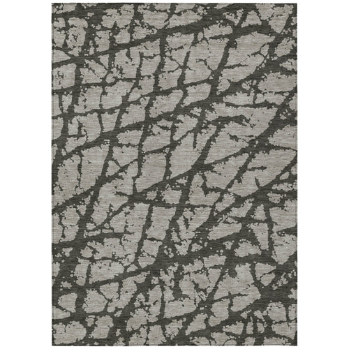 10 X 14 Gray and Black Abstract Washable Non Skid Indoor Outdoor Area Rug