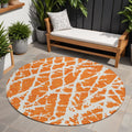 8 Round Orange and White Round Abstract Washable Non Skid Indoor Outdoor Area Rug