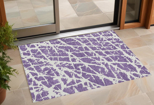 2 X 3 Purple and White Abstract Washable Non Skid Indoor Outdoor Area Rug