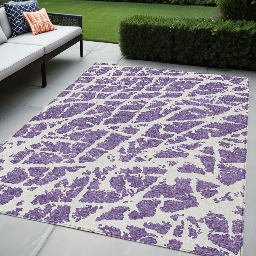 5 X 8 Purple and White Abstract Washable Non Skid Indoor Outdoor Area Rug
