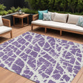 9 X 12 Purple and White Abstract Washable Non Skid Indoor Outdoor Area Rug