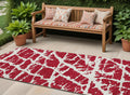 8 Runner Red and White Abstract Washable Non Skid Indoor Outdoor Runner Rug