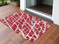 3 X 5 Red and White Abstract Washable Non Skid Indoor Outdoor Area Rug
