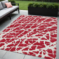 5 X 8 Red and White Abstract Washable Non Skid Indoor Outdoor Area Rug
