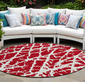 8 Round Red and White Round Abstract Washable Non Skid Indoor Outdoor Area Rug