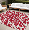 10 X 14 Red and White Abstract Washable Non Skid Indoor Outdoor Area Rug