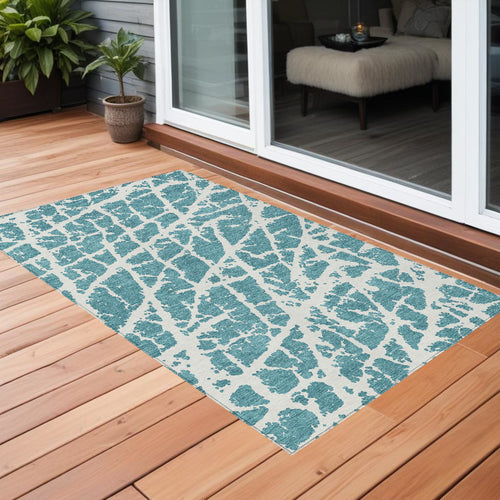 2 X 3 Teal Abstract Washable Non Skid Indoor Outdoor Area Rug
