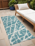 8 Runner Teal Abstract Washable Non Skid Indoor Outdoor Runner Rug