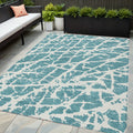5 X 8 Teal Abstract Washable Non Skid Indoor Outdoor Area Rug