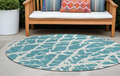 8 Round Teal Round Abstract Washable Non Skid Indoor Outdoor Area Rug
