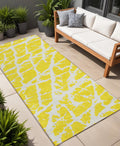 8 Runner Yellow and White Abstract Washable Non Skid Indoor Outdoor Runner Rug