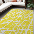 5 X 8 Yellow and White Abstract Washable Non Skid Indoor Outdoor Area Rug