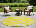 8 Round Yellow and White Round Abstract Washable Non Skid Indoor Outdoor Area Rug