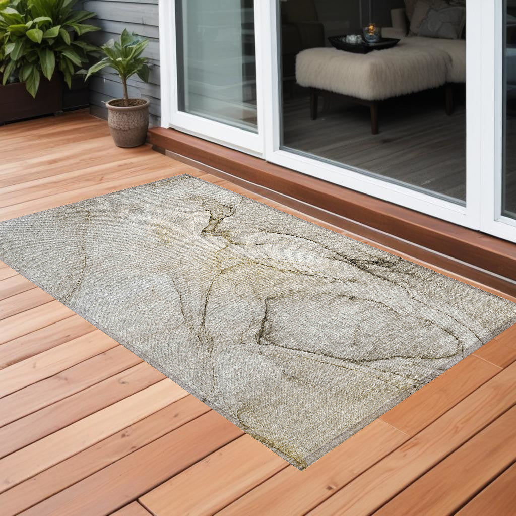 2 X 3 Beige and Gray Abstract Washable Non Skid Indoor Outdoor Area Rug