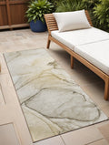 8 Runner Beige and Gray Abstract Washable Non Skid Indoor Outdoor Runner Rug