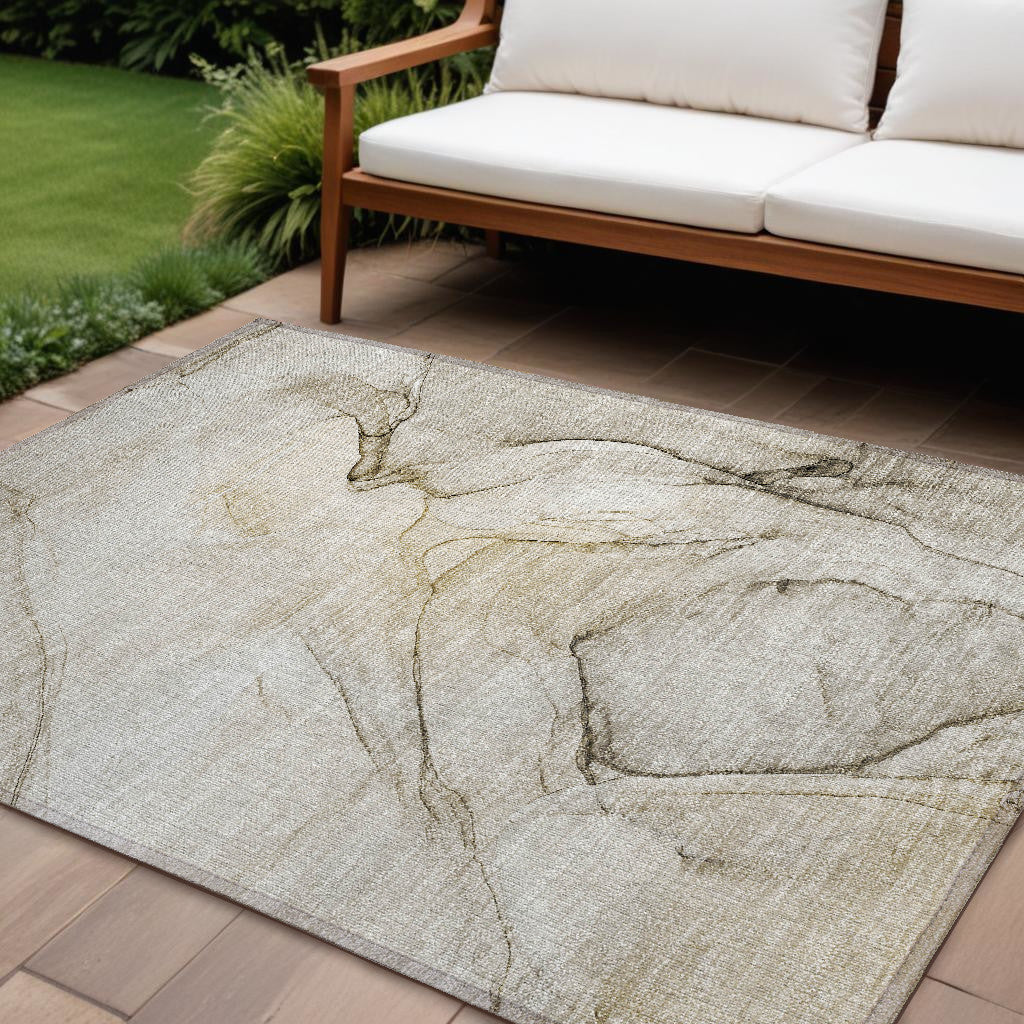 9 X 12 Beige and Gray Abstract Washable Non Skid Indoor Outdoor Area Rug