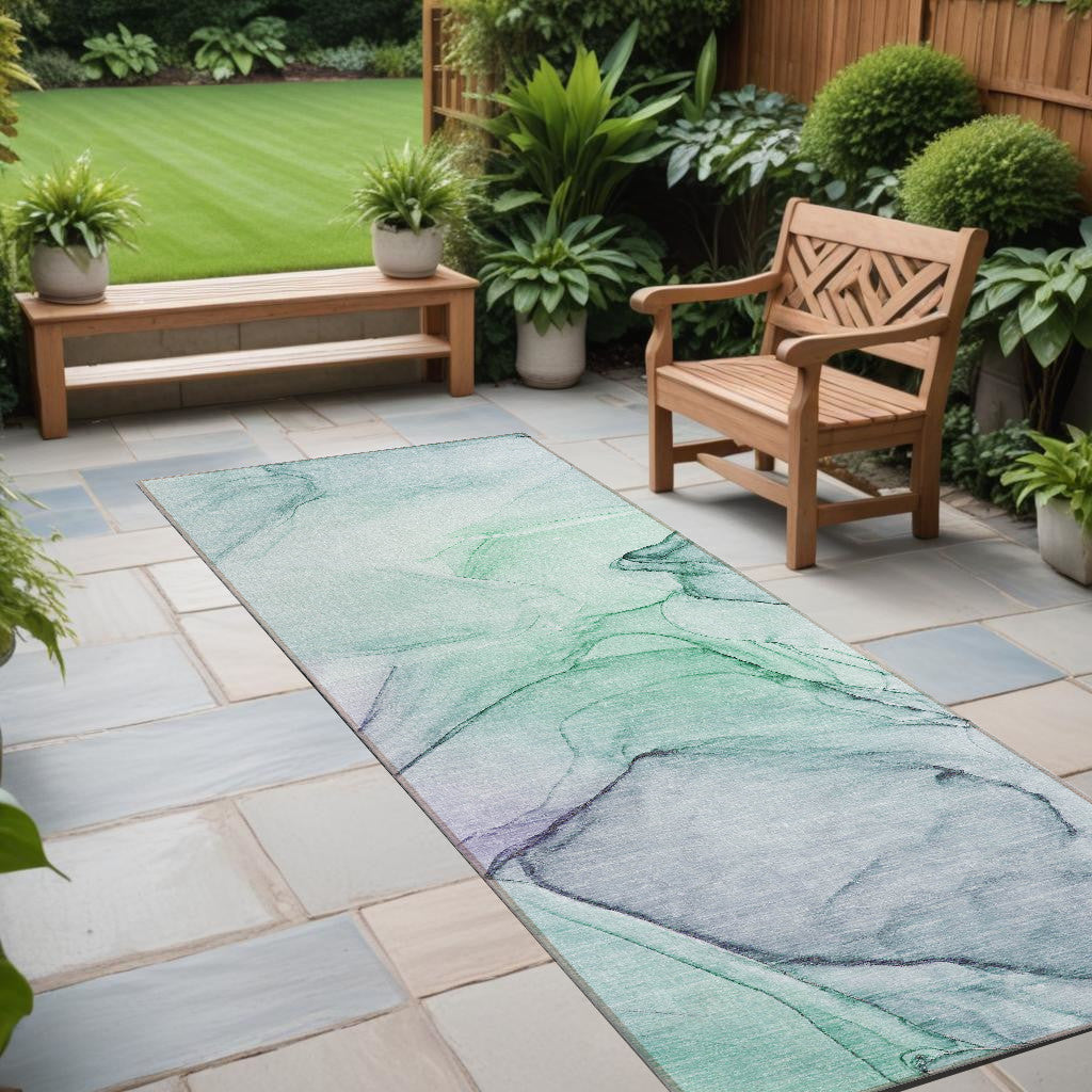 8 Runner Blue and Gray Abstract Washable Non Skid Indoor Outdoor Runner Rug