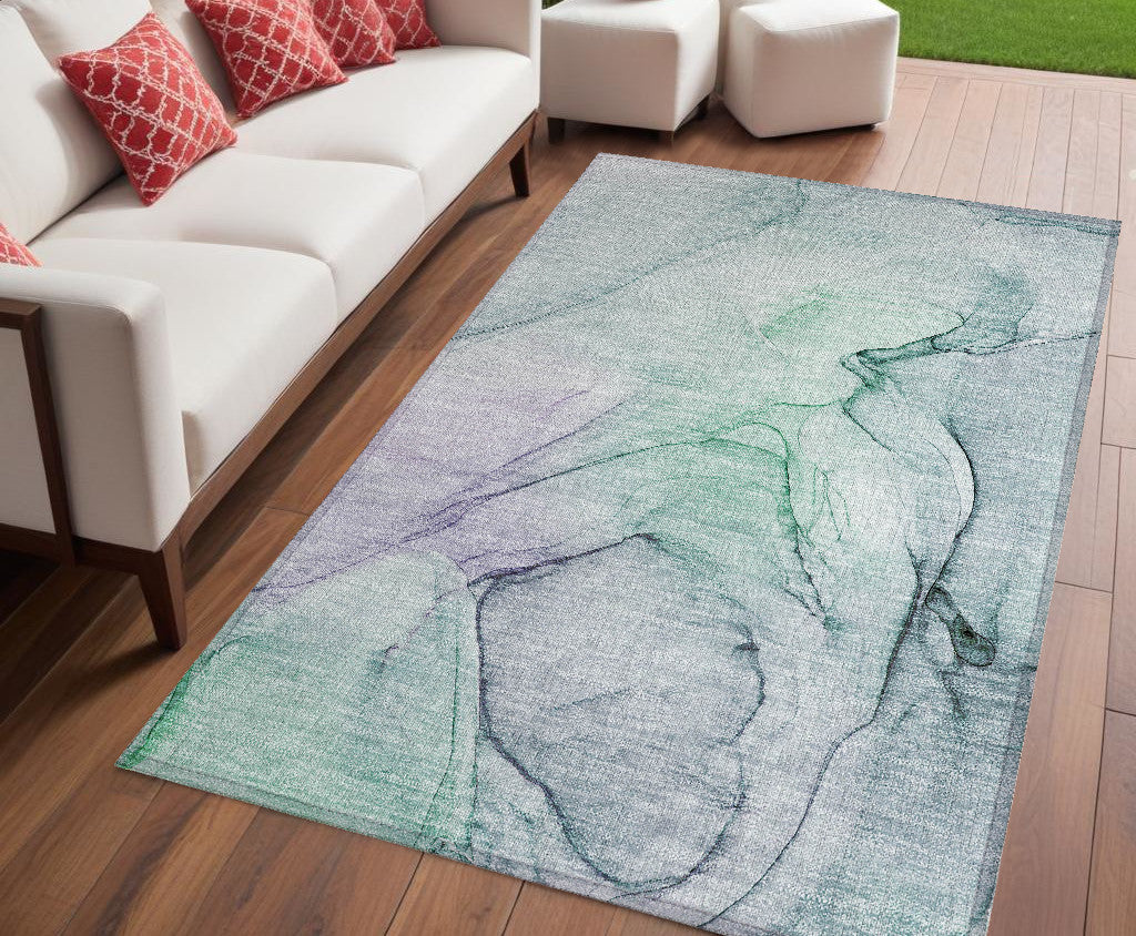 5 X 8 Blue and Gray Abstract Washable Non Skid Indoor Outdoor Area Rug