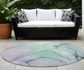 8 Round Blue and Gray Round Abstract Washable Non Skid Indoor Outdoor Area Rug