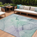 10 X 14 Blue and Gray Abstract Washable Non Skid Indoor Outdoor Area Rug