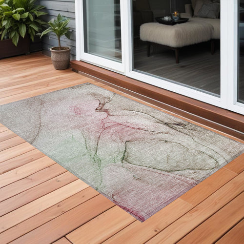 2 X 3 Gray and Pink Abstract Washable Non Skid Indoor Outdoor Area Rug